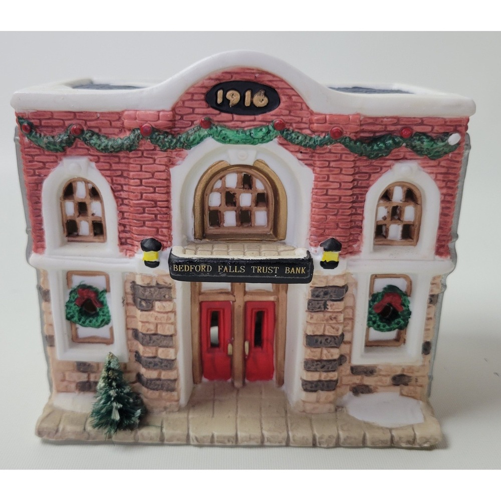 Vintage 1994 DHC Bedford Falls Trust Bank Christmas Village Building Porcelain